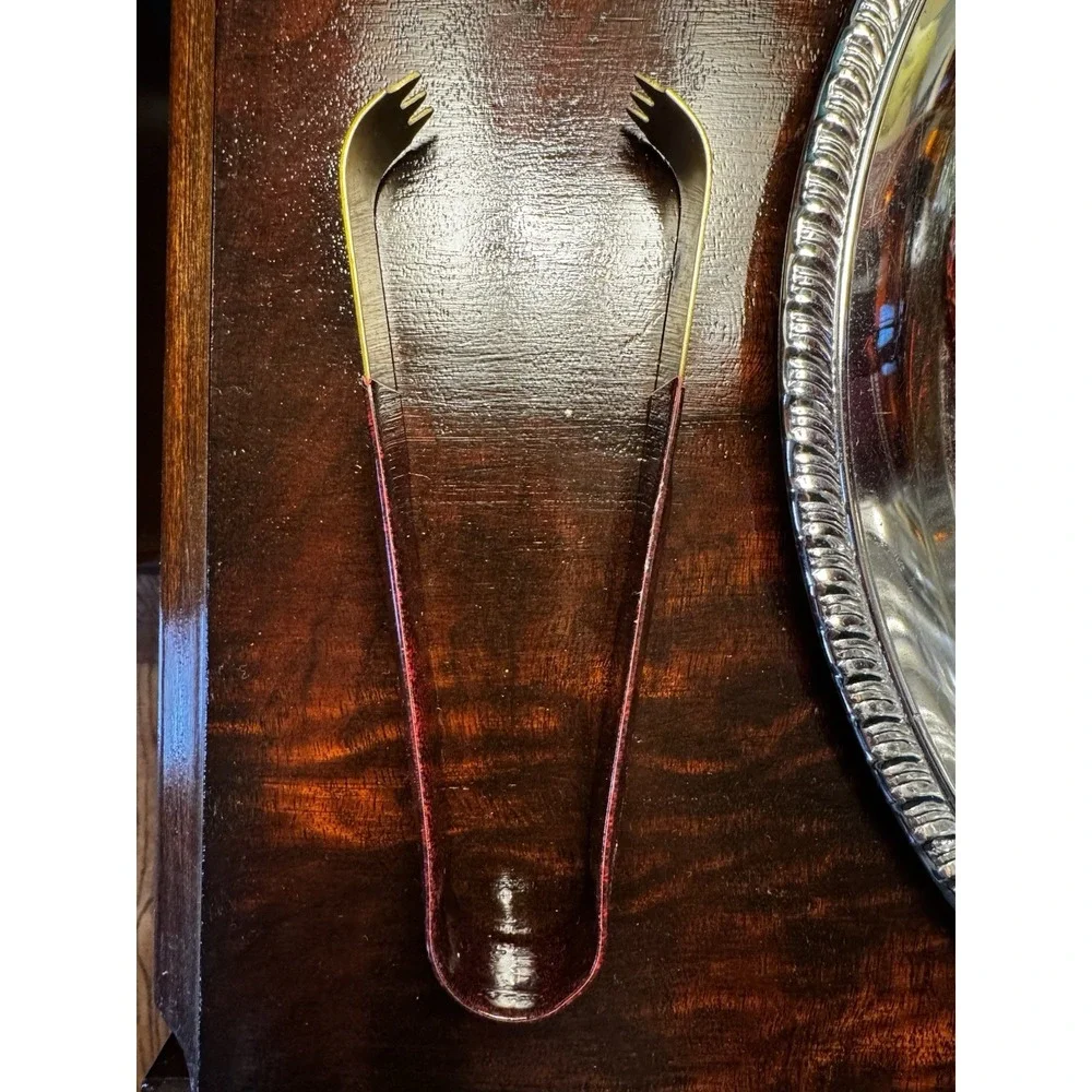Vintage Ribbed Libby Ice Bucket‎ & Brass Tongs